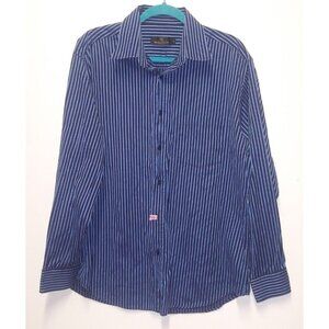 Bugatchi Uomo Men's Long Sleeve Button Down Shirt Size L blue striped EUC